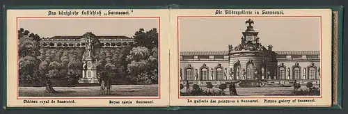 Leporello-Album Potsdam, mit 14 Lithographie-Ansichten, Bildergallerie, Orangeriehaus, Historische Windmühle