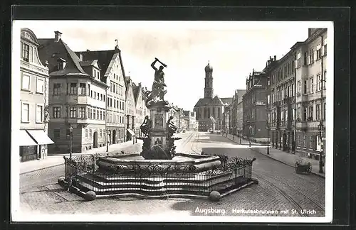 AK Augsburg, Herkulesbrunnen mit St. Ulrich