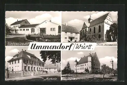 AK Ummendorf /Württ., Kindergarten und Schwesternhaus, Rathaus, Schloss