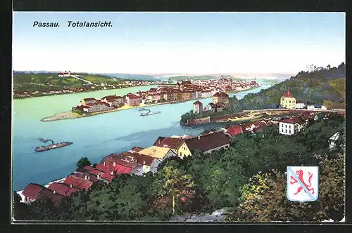 AK Passau, Totalansicht mit Fernsicht