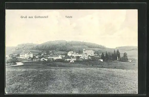 AK Gotteszell, Totalansicht mit kleinem Hügel
