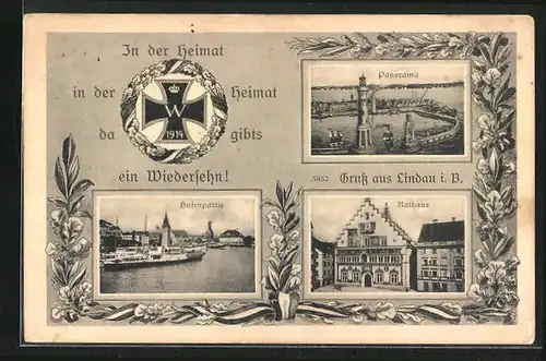 AK Lindau i. B., Hafenpartie, Rathaus, Panorama