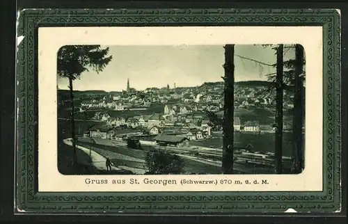 AK St. Georgen, Ansicht der Stadt mit Bahnhof