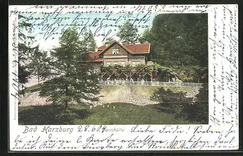 AK Bad Harzburg, Gasthaus Sennhütte mit Gästen