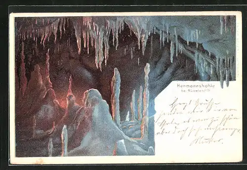Lithographie Rübeland i. H., Hermannshöhle mit Lichterspiel