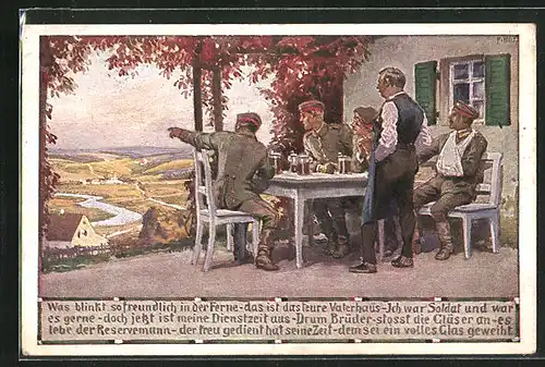 Künstler-AK Paul Hey: Verein für das Deutschtum im Ausland, Soldatenliederpostkarte Nr. 6 Was blinkt so freundlich...