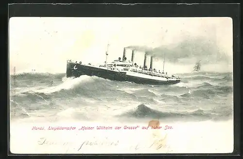 AK Passagierschiff Kaiser Wilhelm der Grosse auf hoher See