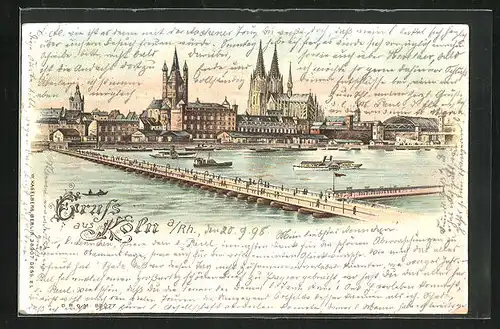 Lithographie Köln a /Rh., Teilansicht mit Dom