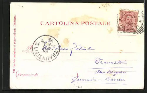 Lithographie Nervi, Promenade an Küste, Ortspartie mit Strand