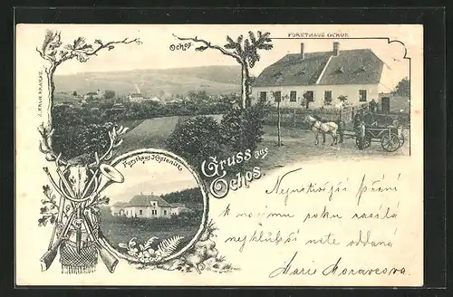 AK Ochos b. Brünn, Forsthaus, Forsthaus Hostenitz, Panorama