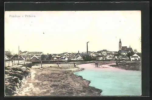 AK Pribor, Flusspartie mit Kirche