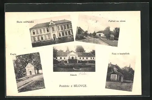 AK Bilovec, Skola mestanska, Kaple, Zamek