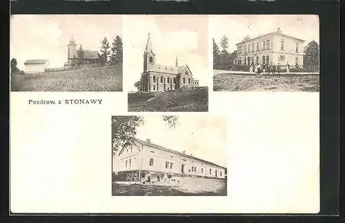 AK Stonava, Kirche, Gebäudeansicht, Ortspartie