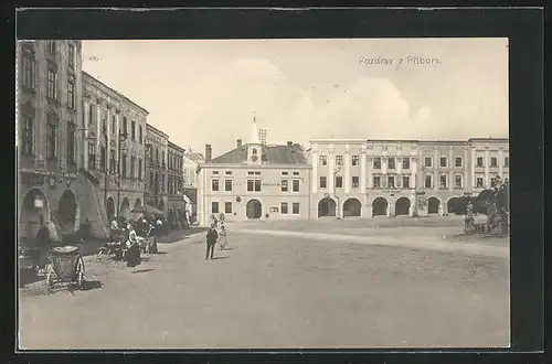 AK Pribor, Platz mit Rathaus und Sparkasse