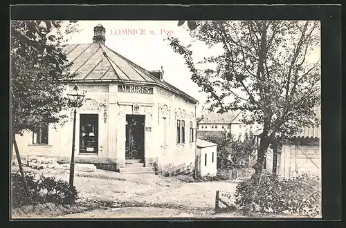 AK Lomnice n. Pop., Restaurant V. Rubes., Strassenpartie