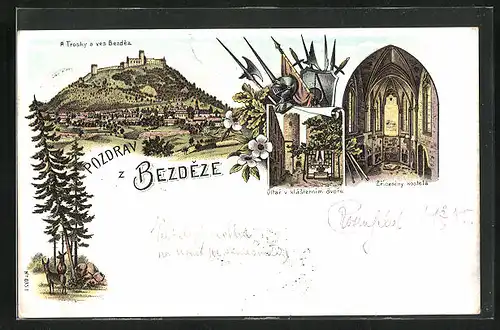 Lithographie Bezdez, Oltár v klásterním dvore, Zríceniny kostela