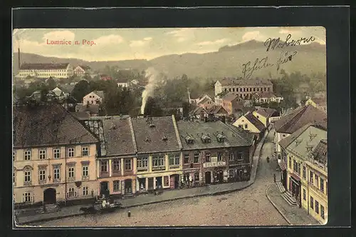 AK Lomnice n. Pop., Strassenpartie aus der Vogelschau