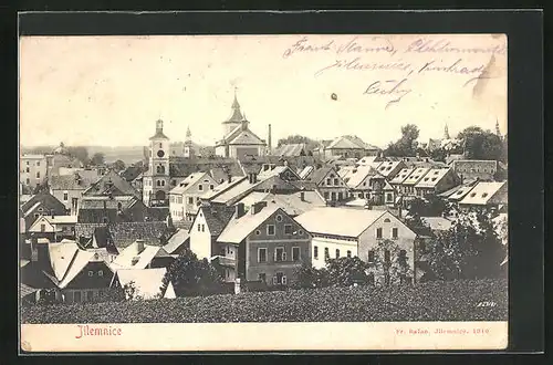 AK Jilemnice, Panorama mit Kirche