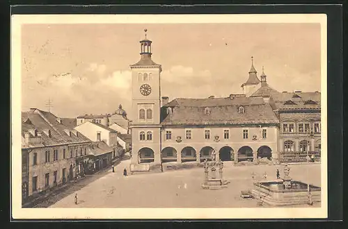 AK Jilemnice, Marktplatz mit Brunnen