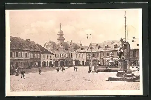 AK Jilemnice, Marktplatz mit Denkmal