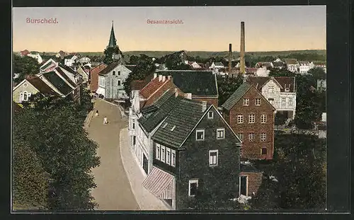AK Burscheid, Gesamtansicht mit Strassenpartie