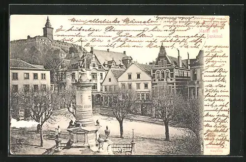 AK Siegburg, Markt mit Denkmal