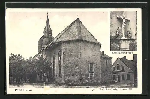 AK Darfeld i. W., Katholische Pfarrkirche erbaut 1766, Kreuzigungsgruppe