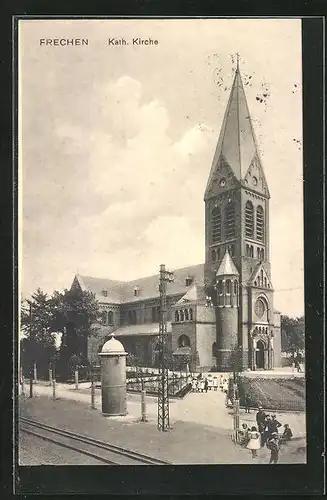 AK Frechen, Kath. Kirche und Litfasssäule