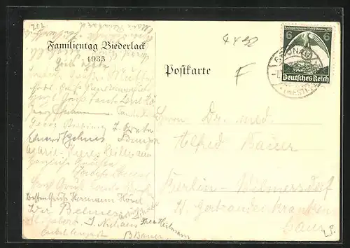 AK Gronau / Westfalen, Familientag Biederlack 1935, älteste bekannte Namenszüge