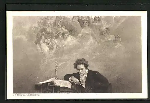 Künstler-AK A Temple, Beethoven beim Komponieren