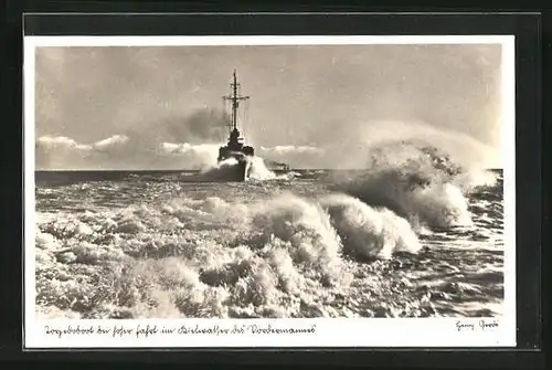 AK Torpedoboot bei hoher Fahrt im Kielwasser des Vordermannes