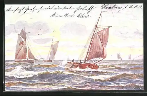Künstler-AK Segelsport bei unruhiger See