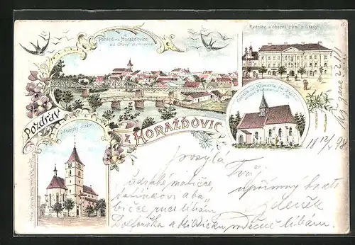 Lithographie Horazdovice, Dékanský chrám, Radnice a obecni dum s urady