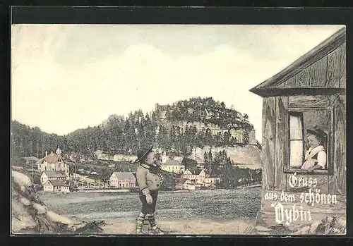 AK Oybin, Kleines Paar vor Ort und Berg