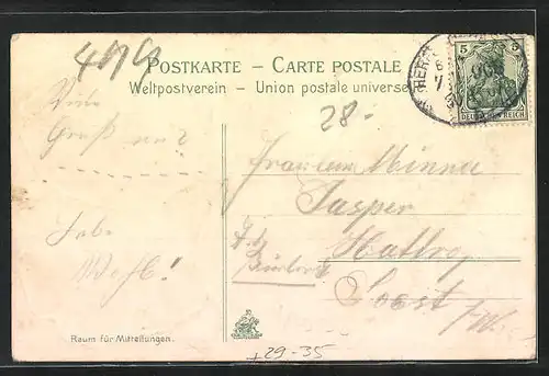 Passepartout-Lithographie Lübbecke, Langestrasse, Marktplatz, Postamt, Kleeblatt