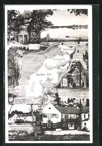 AK Gross-Köris, Schulungsstätte Rankenheim, Landkarte der Gegend um den Teupitzer See
