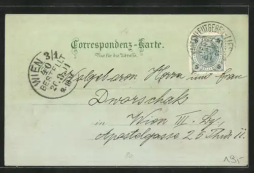Mondschein-Lithographie Kaltenleutgeben, Cursalon, Dr. Emmel`sche und Prof. Winternitz`sche Kaltwasser-Heilanstalten