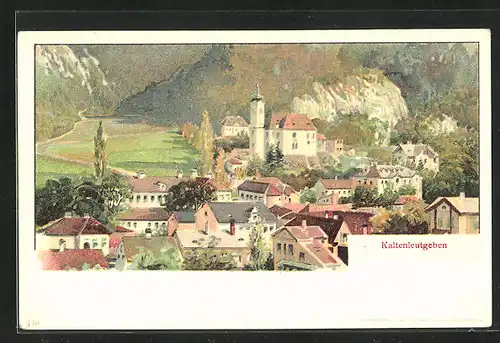 Lithographie Kaltenleutgeben, Ortsansicht mit Kirche