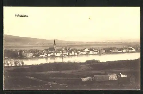 AK Pöchlarn, Blick über den Fluss auf den Ort
