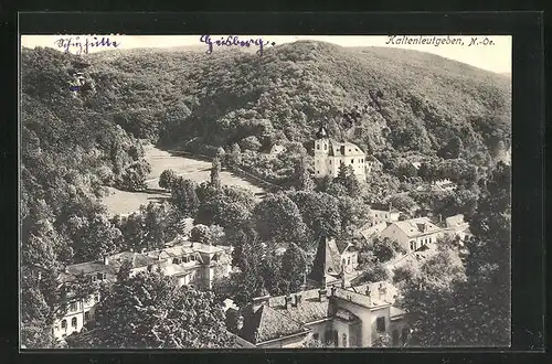 AK Kaltenleutgeben, Blick über den Ort auf den Gaisberg