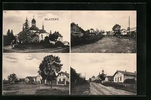 AK Slatiny, Kirche, Häuser und Wege des Ortes