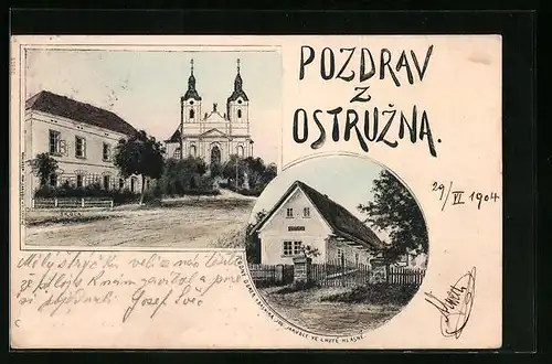 AK Ostruzno, Skola, Kostel, hostinec