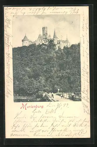 AK Pattensen, Marienburg, Aufsicht aus dem Tale zum Schloss