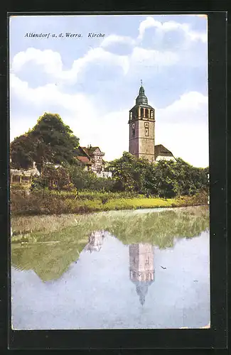AK Allendorf a. d. Werra, Idyllische Partie der Werra mit Kirche