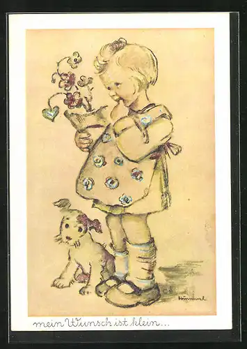 Künstler-AK Hummel: Schüchternes Mädchen mit Hund