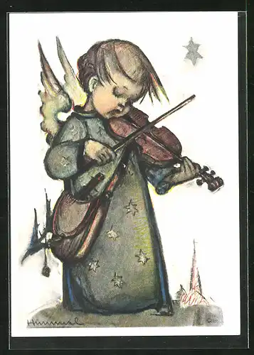 Künstler-AK Hummel: Engel spielt Geige