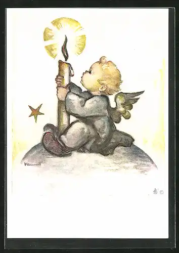 Künstler-AK Hummel: Engel mit brennender Kerze