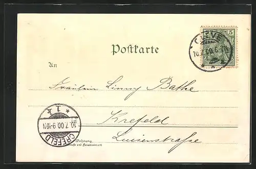 Lithographie Bad Cleve, Lohengrin, Amphitheater, Schwanenburg