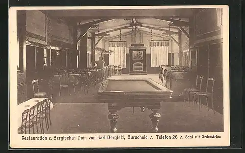 AK Burscheid, Restaurant z. Bergischen Dom, Innenansicht Billardraum