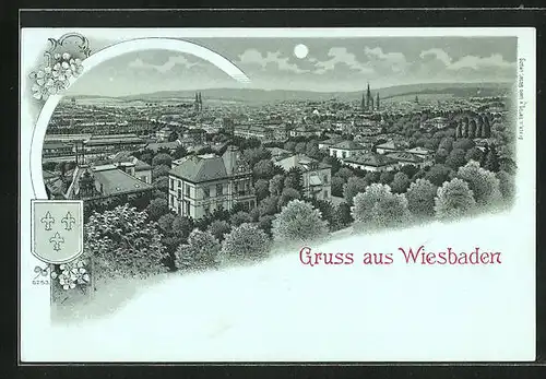 Mondschein-Lithographie Wiesbaden, Teilansicht